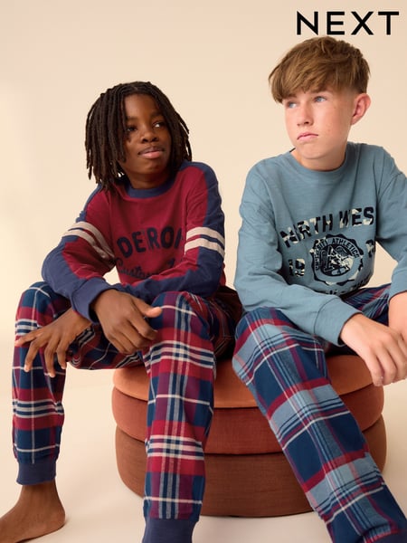 Red/Blue Varsity 2 Pack Long Sleeve Woven Check Pyjamas (3-16yrs) (K99101) | € 25 - € 35