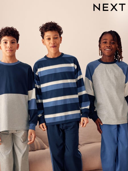 Blue/Navy/Grey 3 Pack Long Sleeve Pyjamas (3-16yrs) (K99102) | € 45 - € 57