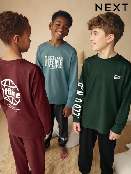 Blue/Grey Text 3 Pack Long Sleeve Pyjamas (3-16yrs) (K99112) | € 38 - € 48