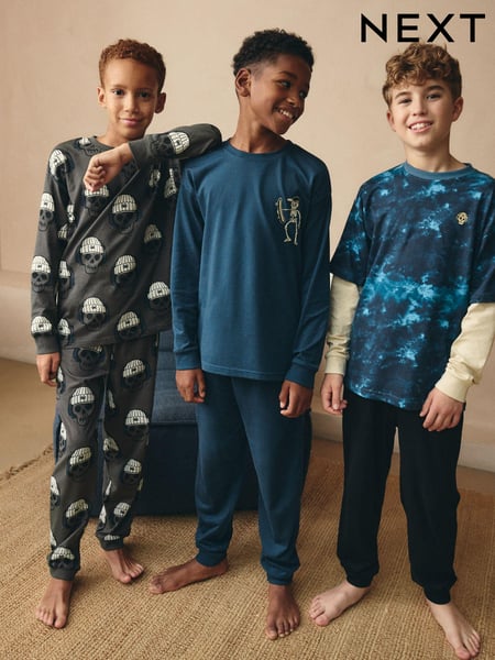 Blue/Grey Tie Dye Mock Sleeve Skateboard Long Sleeve Pyjamas 3 Pack (4-16yrs) (K99115) | € 40 - € 50