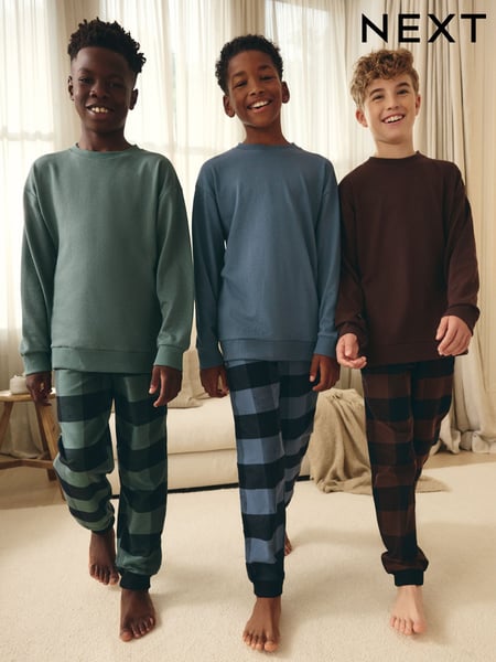 Blue/Green/Brown Woven Check Pyjamas 3 Pack (3-16yrs) (K99122) | € 51 - € 64
