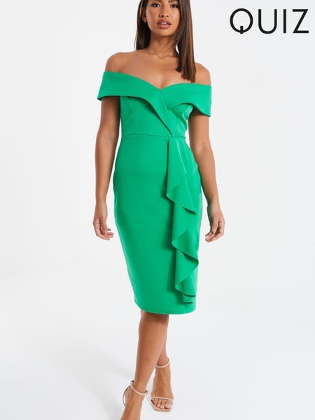 Quiz Green Bardot Frill Midi Dress (L07105) | € 24
