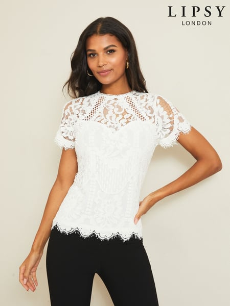 Lipsy White Lace Short Sleeve Top (L10010) | € 14
