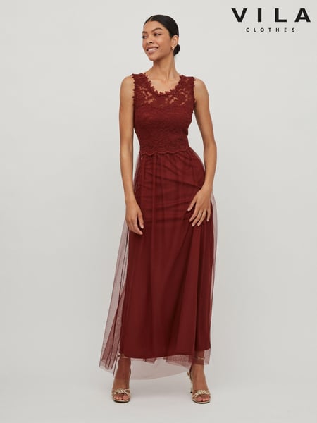 VILA Red Sleeveless Lace And Tulle Maxi Dress (L14324) | € 15