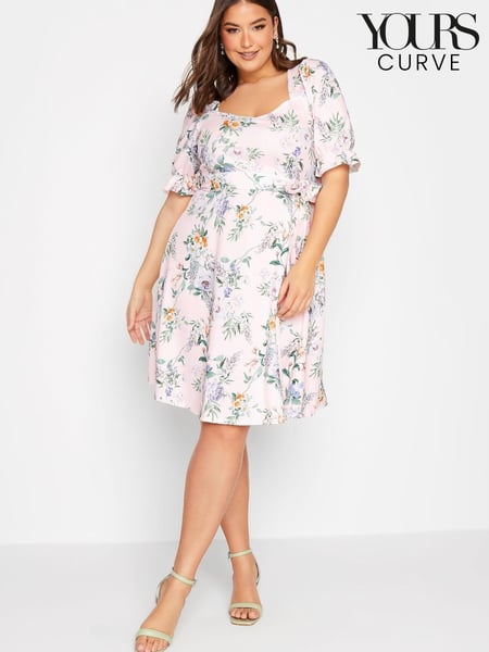 Yours Curve Pink London Puff Sleeve Floral Dress (L38675) | € 15