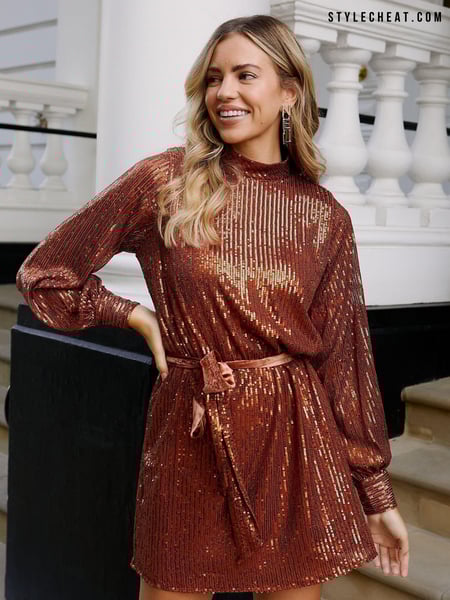 Style Cheat Orange Sequin High Neck Mini Dress (L73927) | € 36