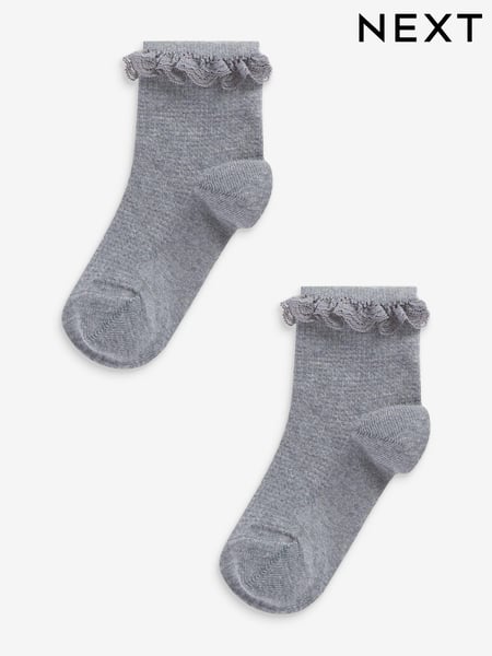 Grey 2 Pack Cotton Rich Ruffle Ankle Socks (M03396) | € 6 - € 8