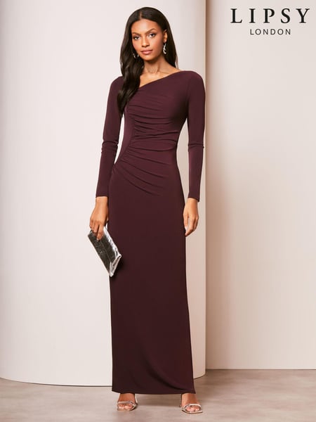 Lipsy Purple Long Sleeve Ruched Maxi Dress (M04115) | € 23