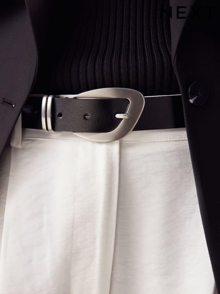 Black/Silver Premium Made In Italy Regular Leather Belt (M04180) | € 38