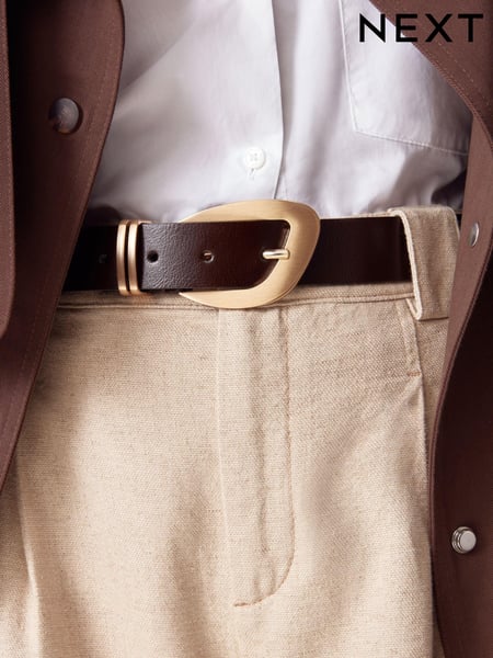 Chocolate Brown/Gold Premium Made In Italy Regular Leather Belt (M04512) | € 38