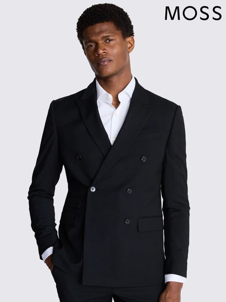 MOSS Black Double Breasted Stretch Slim Fit Suit Jacket (M06314) | € 186