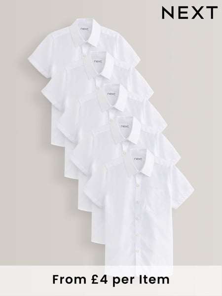 White Slim Fit 5 Pack Short Sleeve School Shirts (3-17yrs) (M13627) | € 28 - € 51