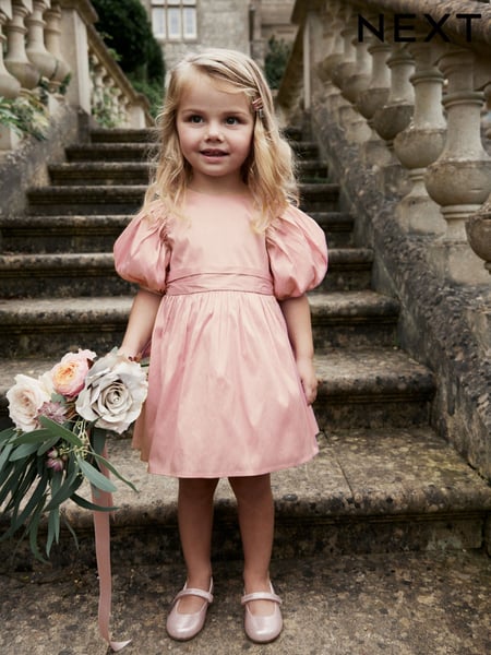 Pink Girl Taffeta Flower Print Bow Dress (3mths-8yrs) (M16308) | € 35 - € 42