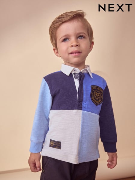 Blue 100% Cotton Long Sleeve Rugby Polo Shirt (3mths-7yrs) (M16360) | € 6 - € 7