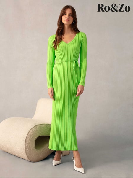 Ro&Zo Green Lime Wide Rib Knit V-Neck Dress (M16888) | € 40
