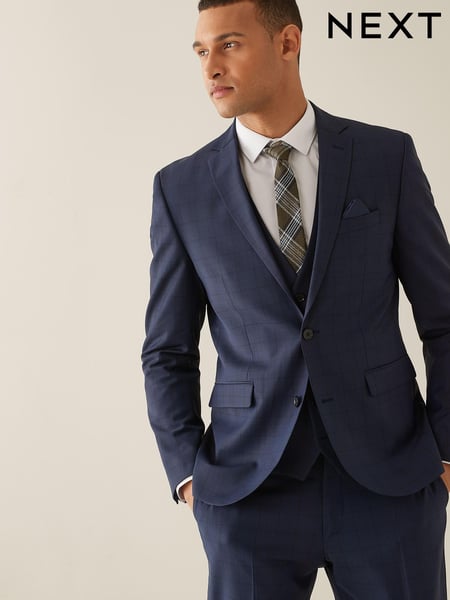 Bright Blue Slim Fit Wool Mix Motion Flex Check Suit (M21076) | € 39