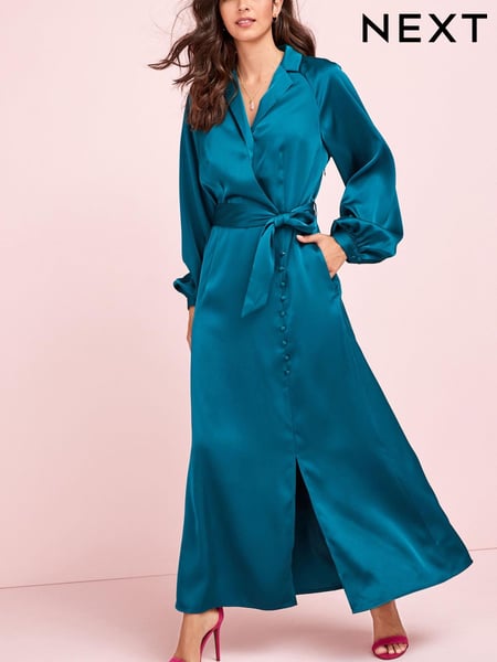 Green Long Sleeve Satin Midi Dress (M36183) | € 26