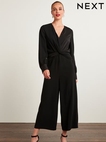 Black Long Sleeve Twist Front Jumpsuit (M36361) | € 25