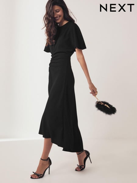 Black Short Sleeve Ruched Midi Dress (M37470) | € 55