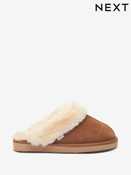 Kastanienbraun - Suede Faux Fur Lined Mule Slippers (M40019) | 31 €