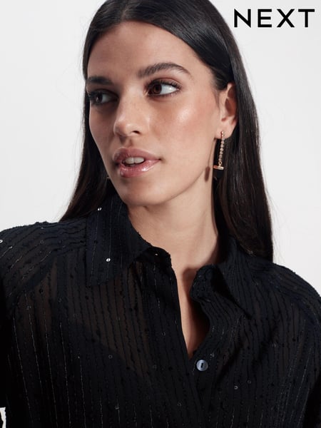 Black Sequin Long Sleeve  Shirt (M48075) | € 11