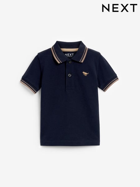 Navy Tipped 100% Cotton Short Sleeve Polo Shirt (3mths-7yrs) (M49998) | € 7 - € 10