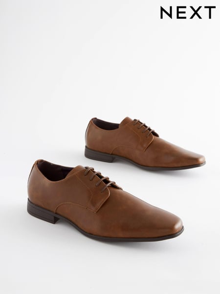 Tan Brown Slim Square Derby Shoes (M60881) | € 26