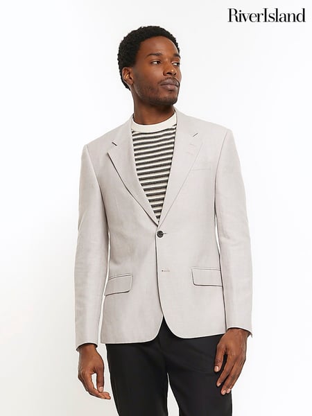 River Island Grey Linen Single Breasted Slim Fit Suit Jacket (M61422) | € 156