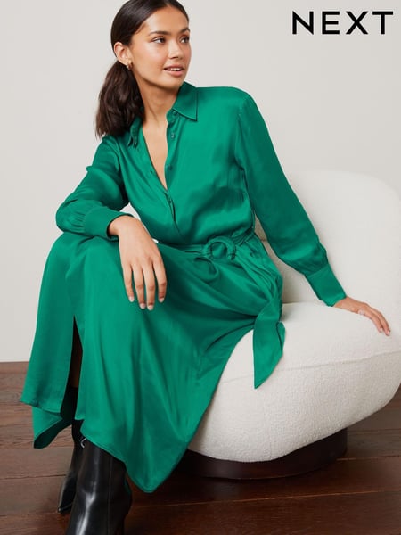Bright Green Satin Belted Midi Dress (M62491) | € 53