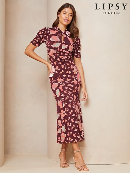 Lipsy Red Short Sleeve Gathered Waist Midi Dress (M62760) | € 21