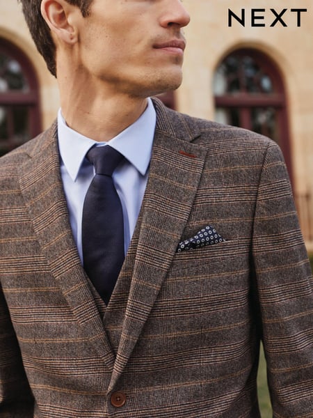 Brown Skinny Trimmed Check Suit Jacket (M62958) | € 29