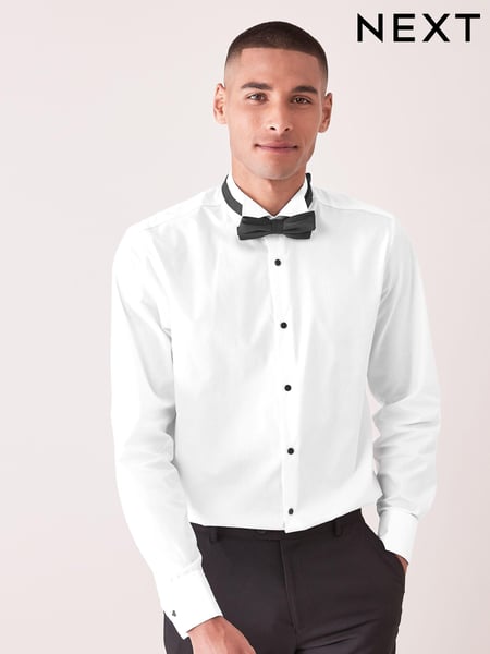 White Regular Fit Double Cuff Dress Shirt and Bow Tie Set (M66282) | € 9