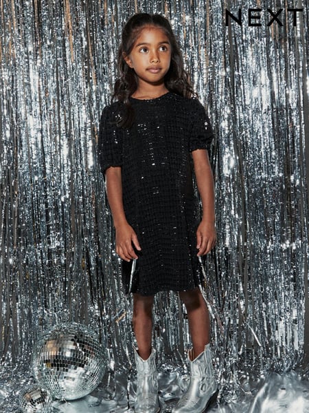 Black Sequin Sparkle Jersey Dress (3-16yrs) (M66881) | € 5 - € 6