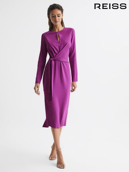 Reiss Magenta Valentina Tie Waist Bodycon Midi Dress (M68436) | € 356