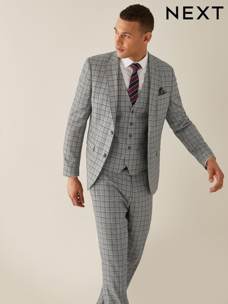 Grey/Brown Slim Fit Check Suit: Jacket (M69307) | € 37