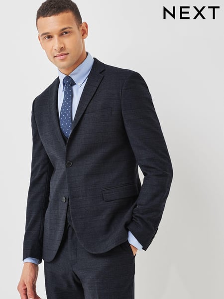 Blue Skinny Fit Wool Blend Check Suit: Jacket (M71523) | € 44