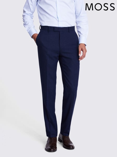 MOSS Ink Blue Tailored Fit Herringbone Suit Trousers (M72039) | € 140