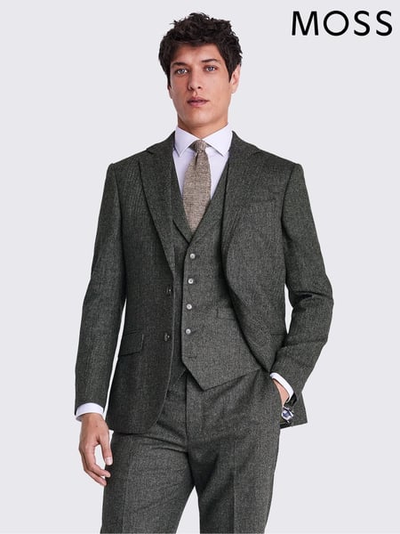MOSS Pine Green Tailored Fit Pine Herringbone Suit Jacket (M72040) | € 248