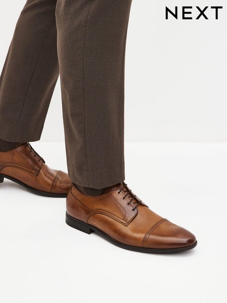 Tan Brown Standard Fit Leather Derby Toe Cap Shoes (M73199) | € 82