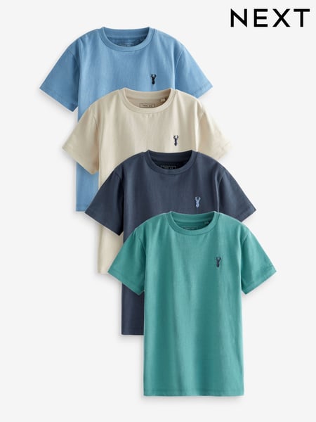 Mineral Green/Blue Short Sleeve Stag Embroidered T-Shirts 4 Pack (3-16yrs) (M86454) | € 28 - € 37