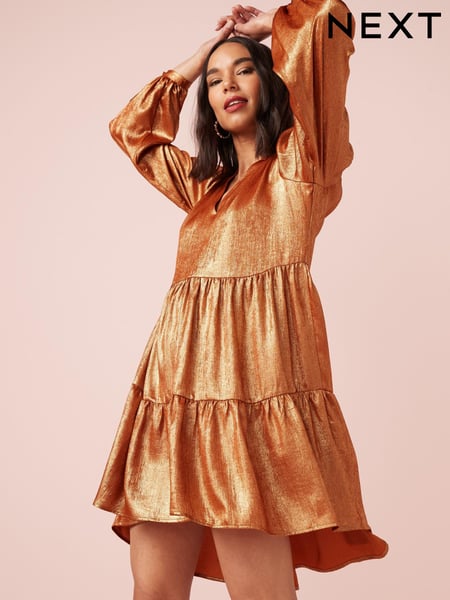 Metallic Gold Tiered Mini Dress (M87402) | € 22