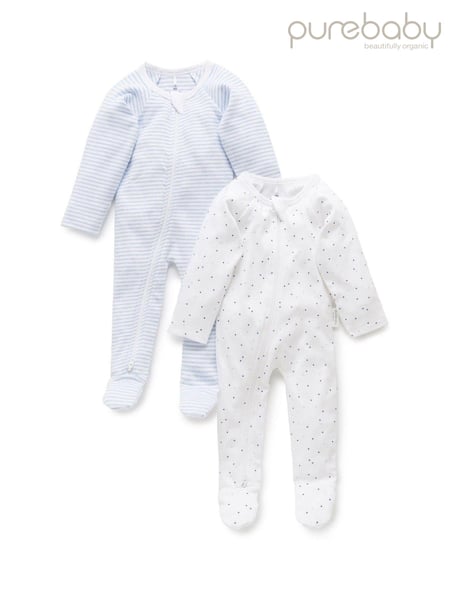 Purebaby Blue 100% Cotton Zip Baby Sleepsuits 2 Pack (M90089) | € 44