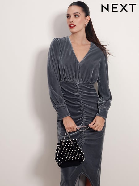 Blue/Grey Velvet Midi Dress (M90145) | € 15