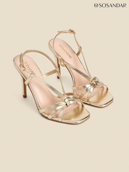 Sosandar Gold Strappy Square Toe Sandals (M92139) | € 46