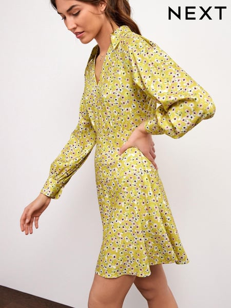 Citrine Yellow Ditsy Satin Jacquard Mini Dress (M95363) | € 17