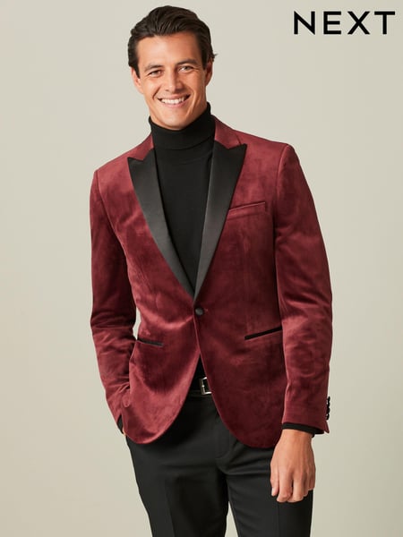 Burgundy Red Slim Velvet Blazer (M96213) | € 23