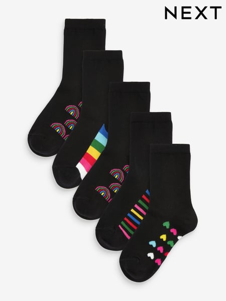 Black Rainbow 5 Pack Cotton Rich Footbed Ankle School Socks (M97754) | € 11 - € 12