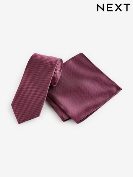 Rose Red Textured Tie And Pocket Square Set (N00311) | € 42