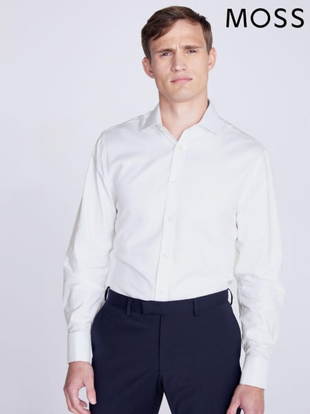 MOSS White 100% Cotton Double Cuff Twill Shirt (N02244) | € 78