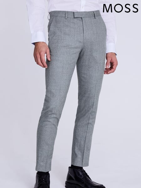 MOSS Grey Slim Fit Flannel Trousers (N02245) | € 218